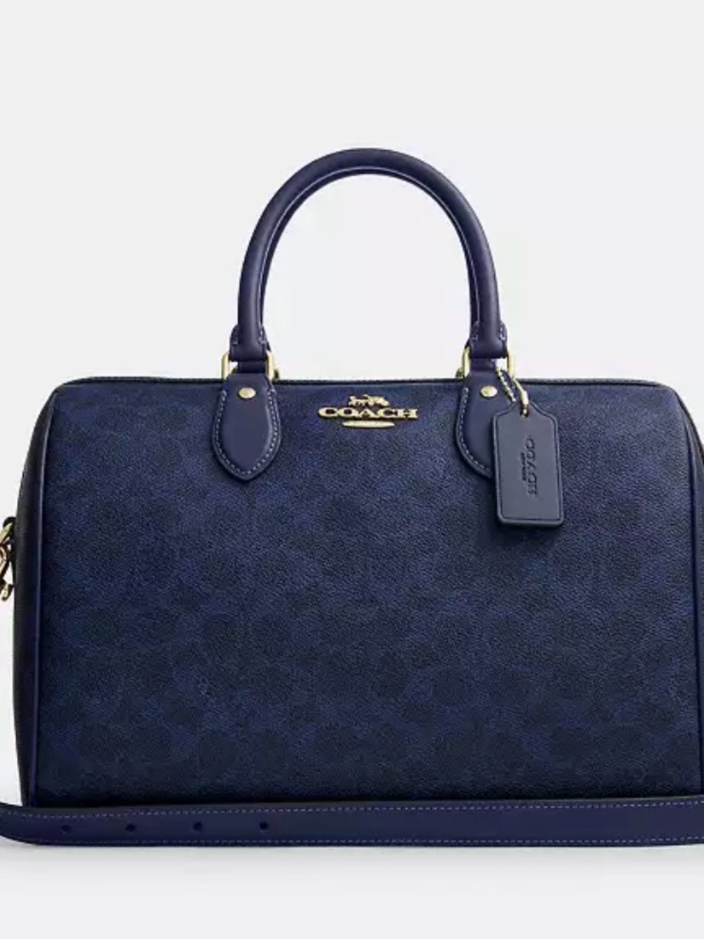 Coach large Navy Signature Satchel with Gold Hardware